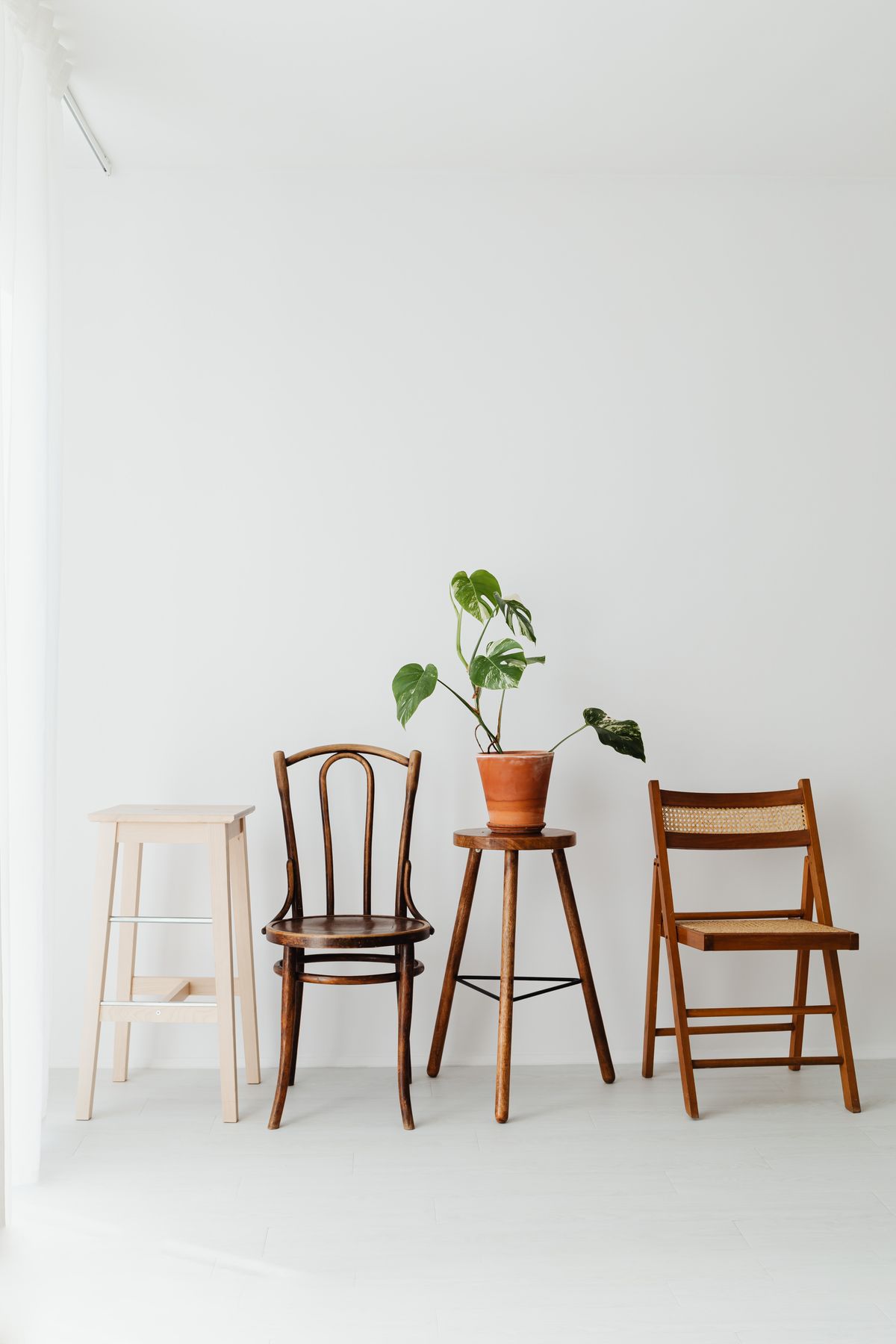Thrifted wooden furniture styled in a living room